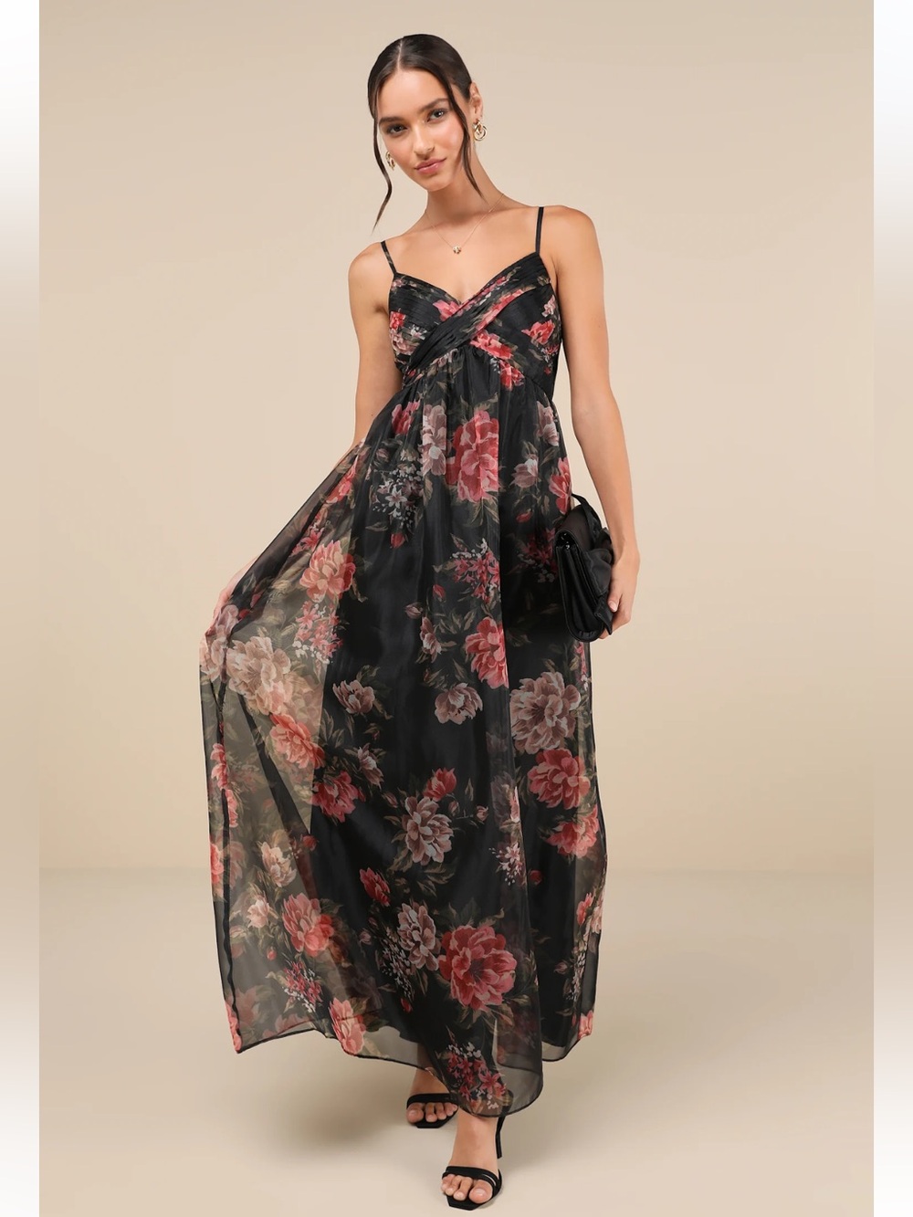 Lulus Truly Extraordinary Black Floral Organza Maxi Dress Size XS New